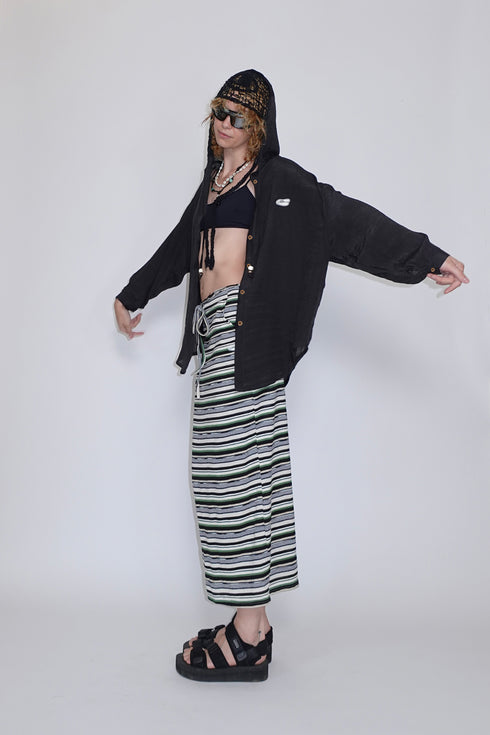 MULTICOLOR STRIPE DRAWSTRING SKIRT -GREEN MIX-